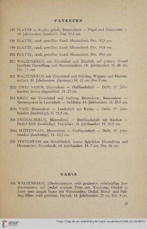 Fayencen (Nr. 197-205)