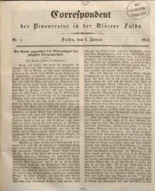 Nr. 1. Fulda, den 1. Januar 1852.