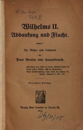Wilhelms II. Abdankung und Flucht