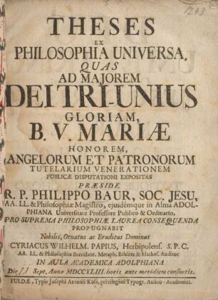 Theses Ex Philosophia Universa ...