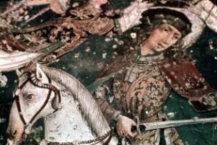 Heiliger Martin mit zwei Bettlern flankiert von Heiligen