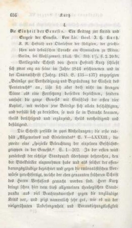 656-663 [Rezension] Kurtz, Johann Heinrich, Die Einheit der Genesis