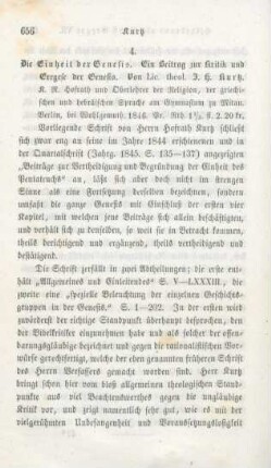 656-663 [Rezension] Kurtz, Johann Heinrich, Die Einheit der Genesis