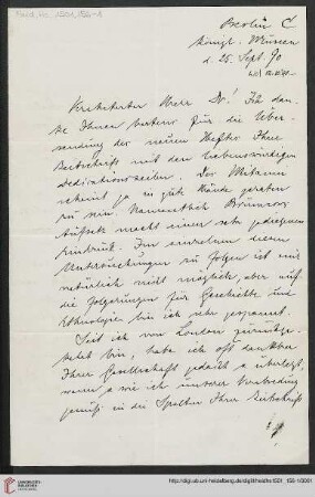 Brief von Otto Puchstein an Carl Bezold