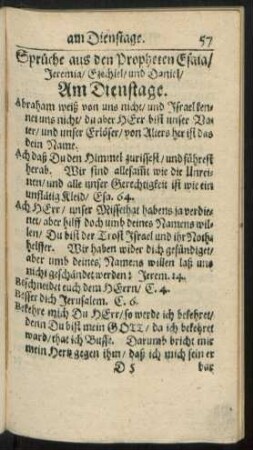 Sprüche aus den Propheten Esaia/ Jeremia/ Ezechiel/ und Daniel/ Am Dienstage.