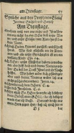 Sprüche aus den Propheten Esaia/ Jeremia/ Ezechiel/ und Daniel/ Am Dienstage.
