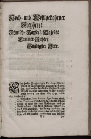 Hoch- und Wohlgebohrner Freyherr!
