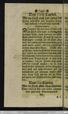 Das CVIII. Capitel. Wie ein Fürst auch das capital des landes angreiffen und brauchen könne, daß dennoch das land nicht dadurch ruiniret werde