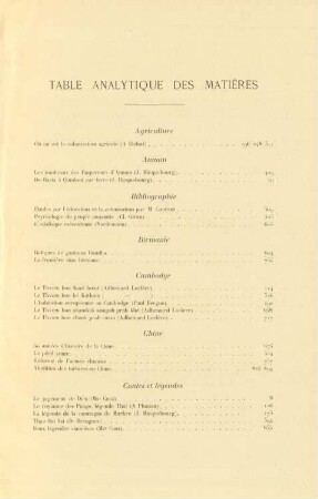 Table analytique des matières