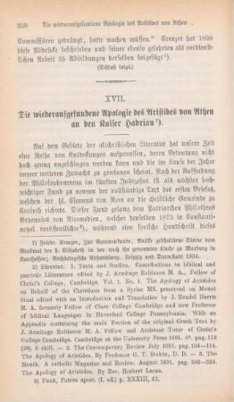 258-279 Die wiederaufgefundene Apologie des Aristides von Athen an den Kaiser Hadrian