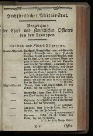 Hochfuerstlicher Militair-Etat