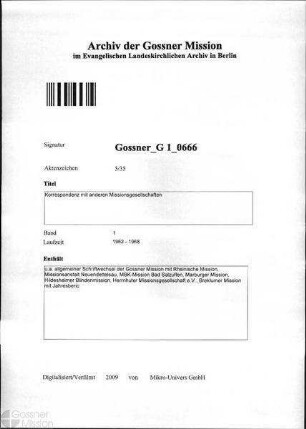 Korrespondenz mit anderen Missionsgesellschaften