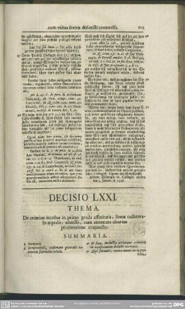 Decisio LXXI. De crimine incestus in primo gradu affinitatis, lineae collateralis aequalis, admisso, cum attentata abortus procuratione coniuncto