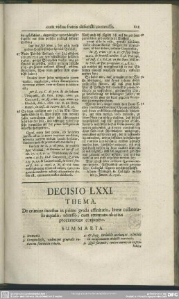 Decisio LXXI. De crimine incestus in primo gradu affinitatis, lineae collateralis aequalis, admisso, cum attentata abortus procuratione coniuncto