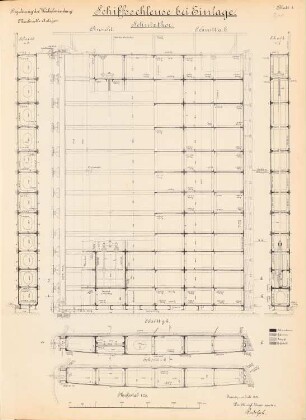 Regulierung der Weichselmündung. Schleuse, Einlage: Schutztor: Ansicht, Schnitte 1:25