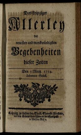 Den 5. Mertz. 1754. Zehentes Stück.