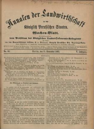 No. 46. Berlin, den 15. November 1865. V. Jahrgang.