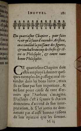 Du quartiasme Chapitre, pour faire voir qu'à faute d'entendre Aristote ...