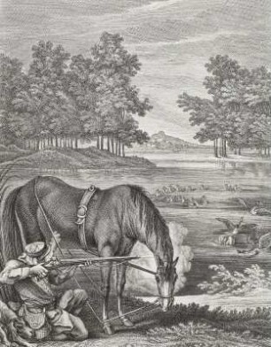 Federschütze : Schiesspferd, Stich, 18. Jh.