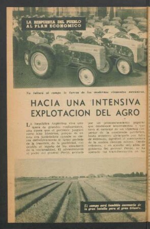 Hacia una intensiva explotación del agro : La respuesta del pueblo al Plan Económico