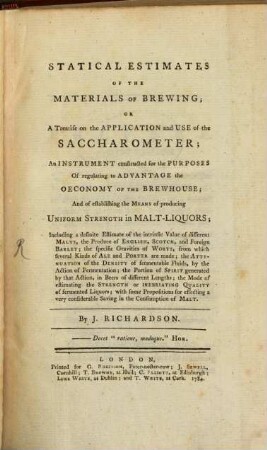 Statical estimates of the materials of Brewing
