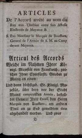 Articules De l' Accord arrête au nom du Roy tres - ...