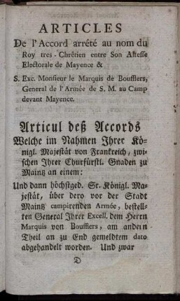 Articules De l' Accord arrête au nom du Roy tres - ...