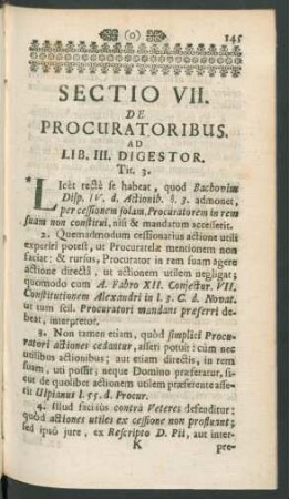 Sectio VII. De Procuratoribus. Ad Lib. III. Digestor. Tit. 3.