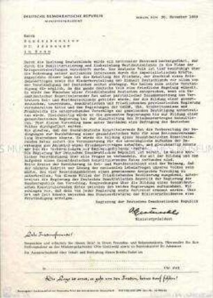 Offener Brief von Otto Grotewohl an Bundeskanzler Adenauer mit dem Vorschlag zu gesamtdeutschen Wahlen