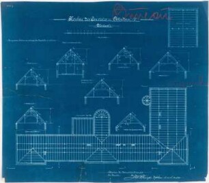 Collegium Bernhardinum, Attendorn: Grundriss und Schnitte des Dachstuhls 1:100