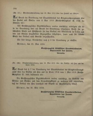 Nr. 102: Ministerialverordnung vom 31. Mai 1918 über den Verkehr mit Heu aus der Ernte 1918