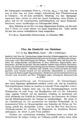Über die Elastizität von Gesteinen