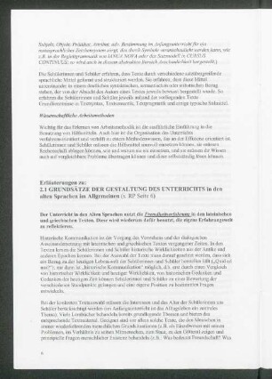 Erläuterungen zu: 2.1 Grundsätze der Gestaltung des Unterrichts in den alten Sprachen im Allgemeinen