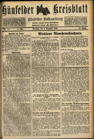 Erste Ausgabe vom Dienstag, den 09. Dezember 1930.