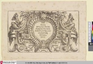 [Kartusche mit Masken und Zitat von Horatius; Hartvormige cartouche met een citaat van Horatius]
