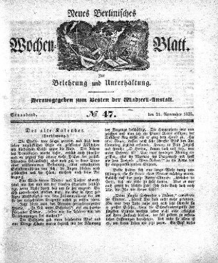 No. 47, Sonnabend, den 21.November 1835