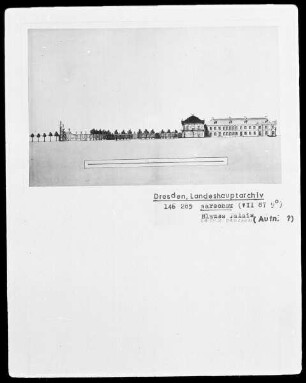Warschau, Blaues Palais, Schnitt durch Haus und Park
