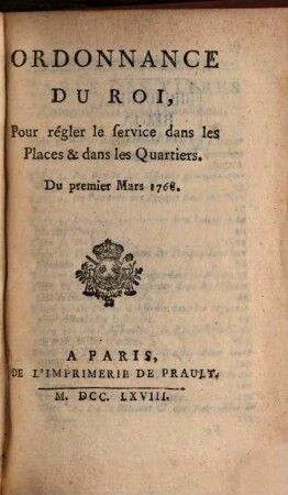 Ordonnance du Roi pour régler le service 1768