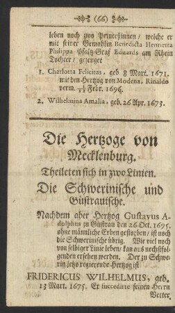 Die Hertzoge von Mecklenburg.