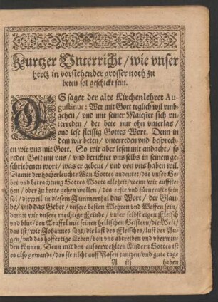 Kurtzer Unterricht/ wie unser hertz in vorstehender grosser noth zu beten sol geschickt sein.