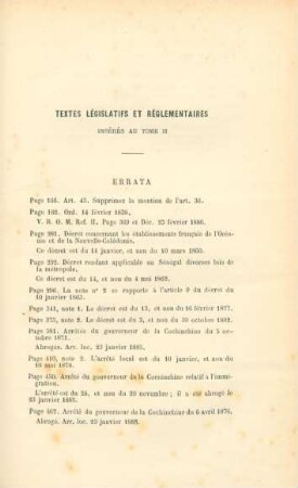 Textes législatifs et réglementaires insérés au tome II