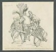 König Franz I. von Frankreich zu Pferd mit bediensteter Begleitung zu Fuss in Rouen, 16. Jahrh., Vorder-Seitenansicht