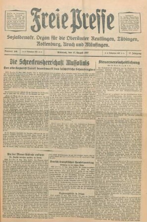 Freie Presse 1927 (Nr. 190). Tagesausgabe und "Zweites Blatt"