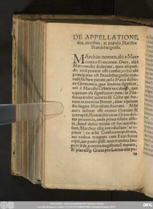 De Appellatione, situ, moribus, ac populis Marchiae Brandeburgensis.