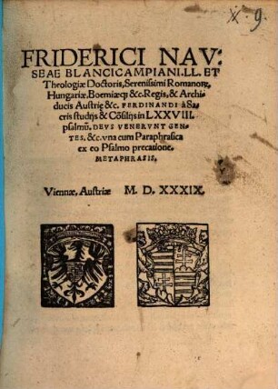 In LXXVIII. psalmum Deus venerunt gentes ... : una cum Paraphrasica ex eo psalmo Precatione Metaphrasis