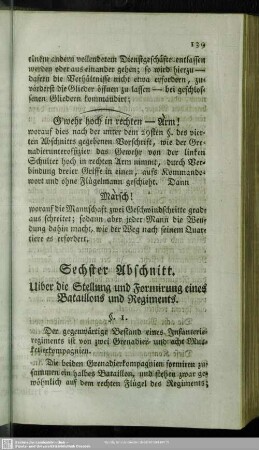 Sechster Abschnitt. Uiber die Stellung und Formirung eines Bataillons und Regiments