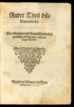 Ander Theil diss Artzneybuchs. Von Anligen und Kranckheiten des weiblichen Geschlechts/ und der jungen Kinder.