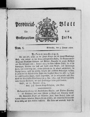 Num. 1, Ausgabe vom 5. Januar 1820