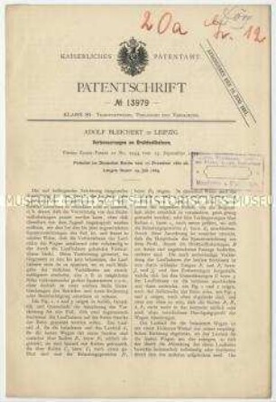 Patentschrift über Verbesserungen an Drahtseilbahnen, Patent-Nr. 13979