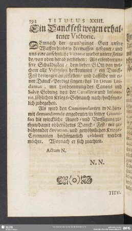 Titulus XXIII. Ein Danckfest wegen erhaltener Victorie